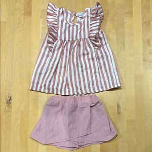 Striped Pink and White Ruffle Top with Pink Shorts